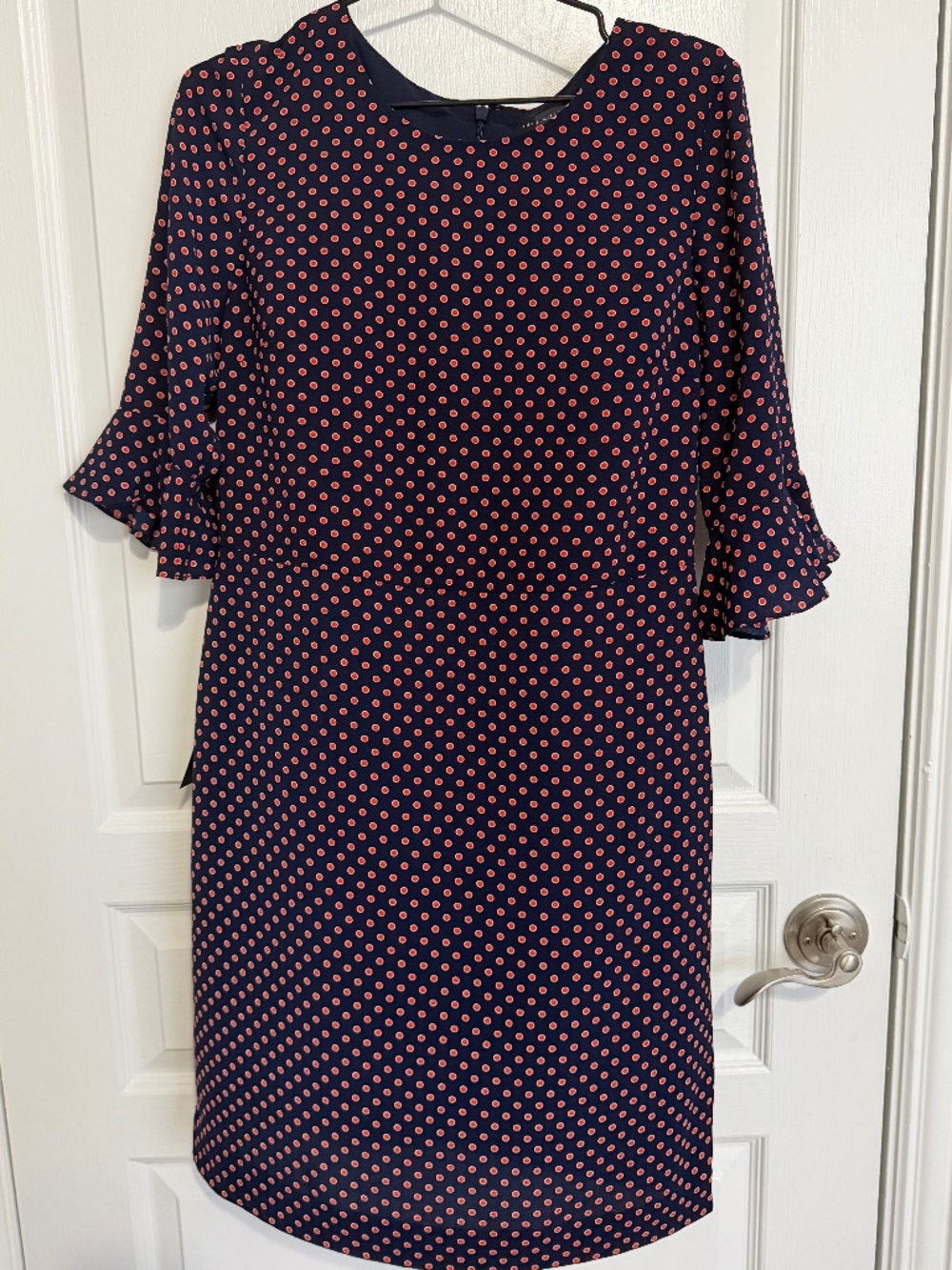 The Limited NWT Navy Red Polka Dot Ruffle Sleeve Dress Petite 10P